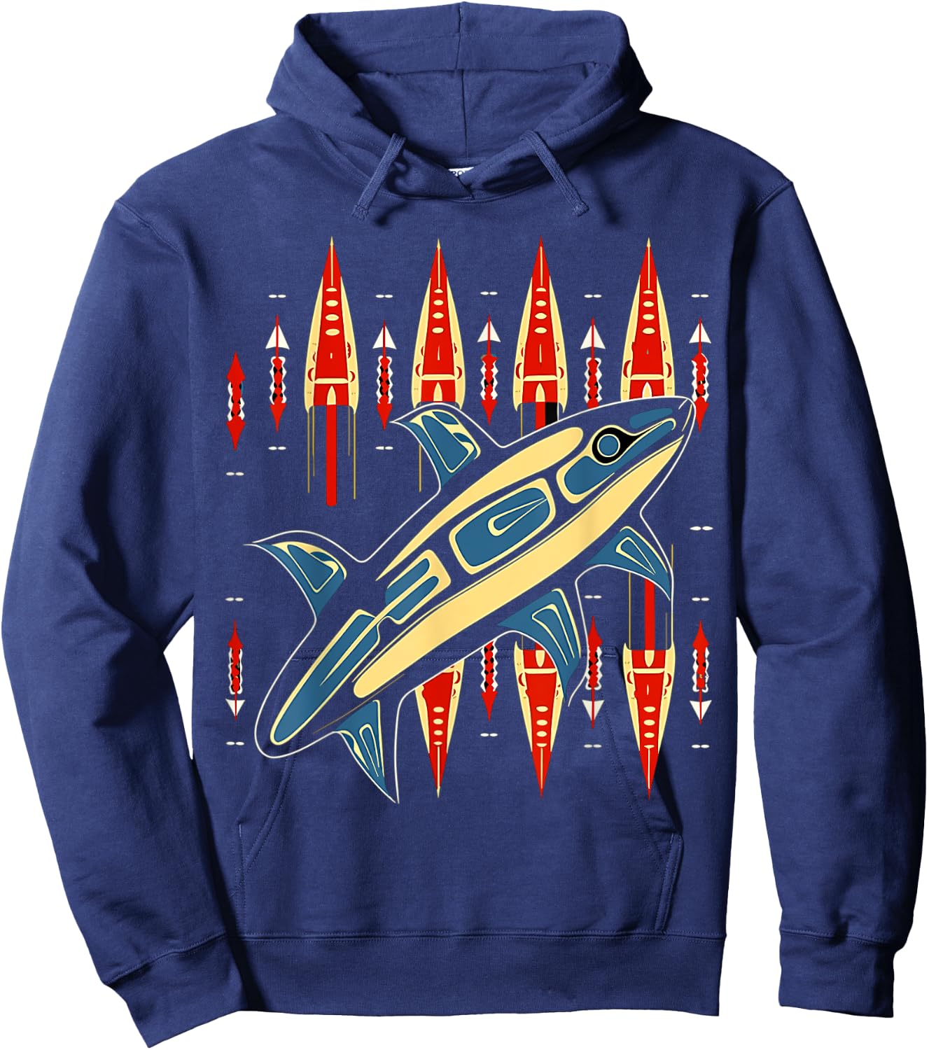 Orca Fish in Salish Coast Native American Art Style Hoodie - Hoodie | Navy