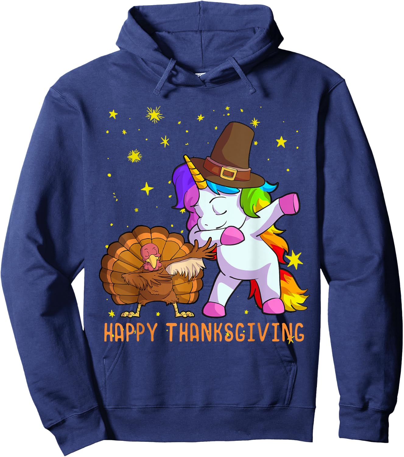 Cute Unicorn Thanksgiving Shirt For Girls Pilgrim Hat Turkey Hoodie - Hoodie | Navy