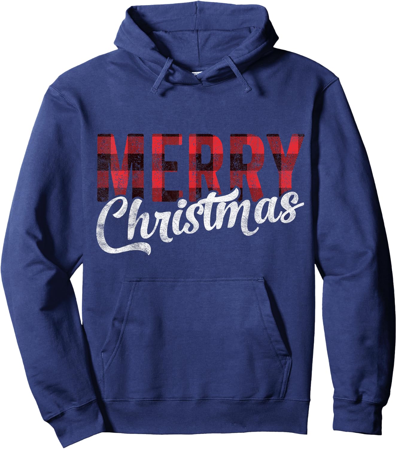 Merry Christmas Gift Family Xmas Red Buffalo Plaid Woman Hoodie - Hoodie | Navy