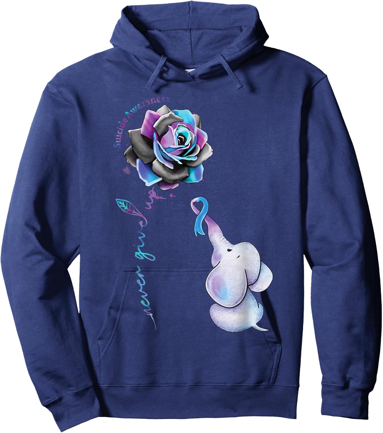 Suicide Prevention Awareness Flower Elephant Ribbon Gift Hoodie - Hoodie | Navy