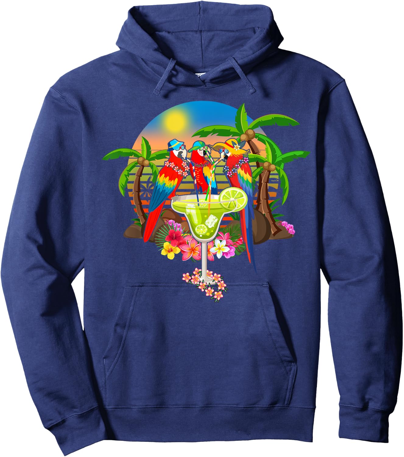 Parrots Drinking Margarita On Summer Vacation Birds Fun Men Women Hoodie - Hoodie | Navy