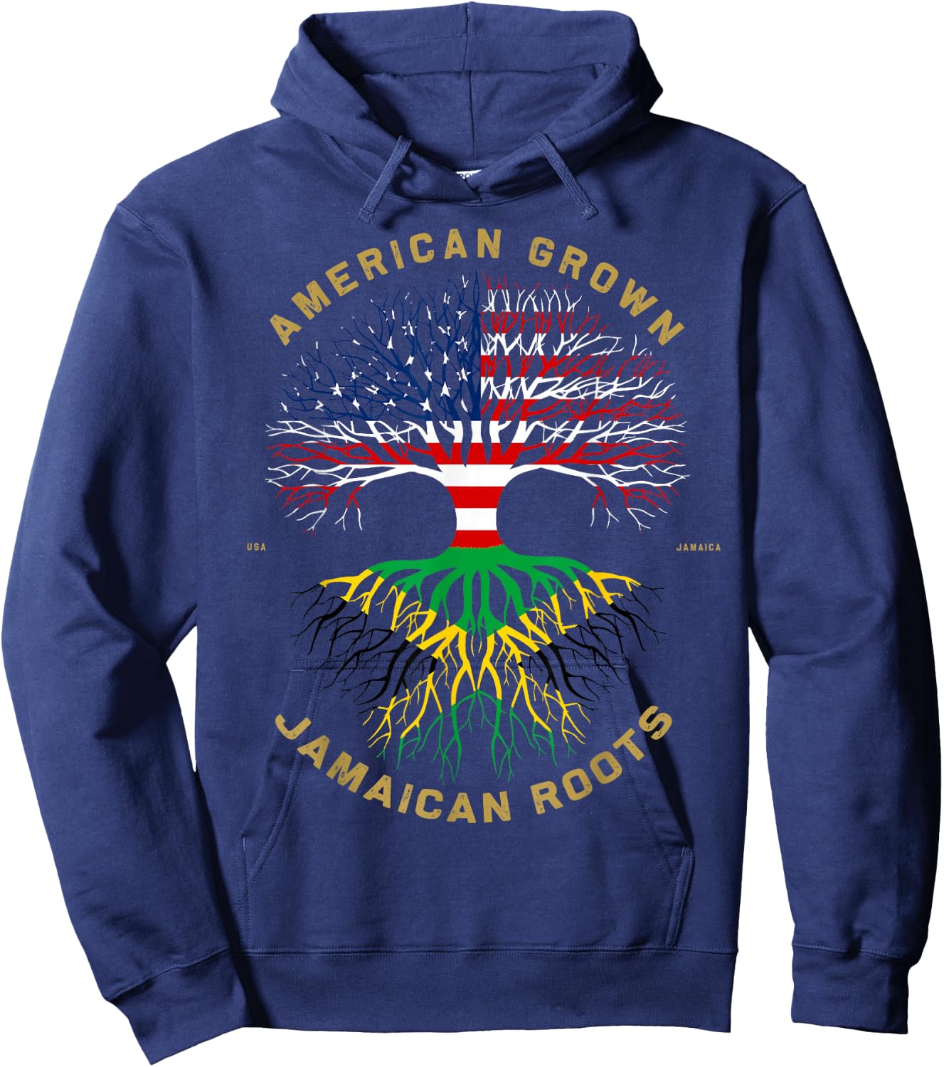 American Grown With Jamaican Roots Tree Vintage USA Flag Hoodie - Hoodie | Navy