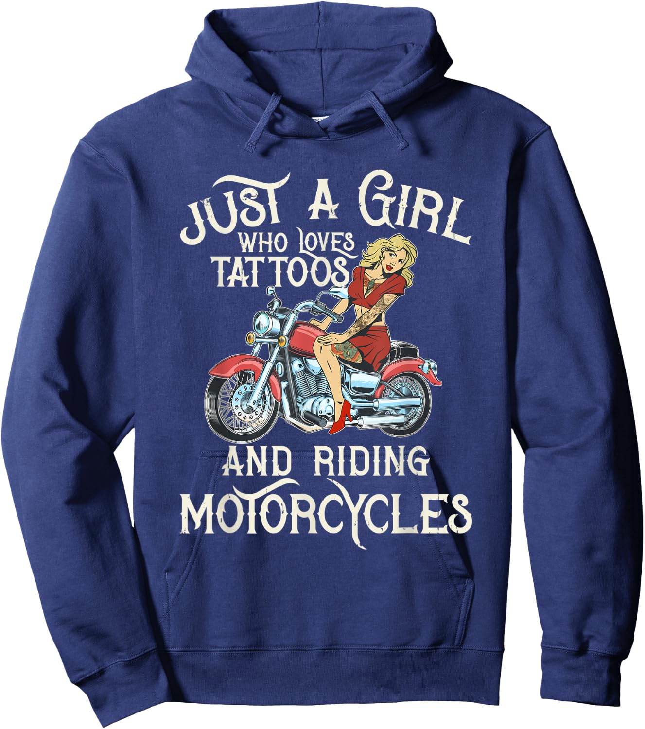 Biker girl Who Loves Tattoos And Motorcycles Hoodie - Hoodie | Navy