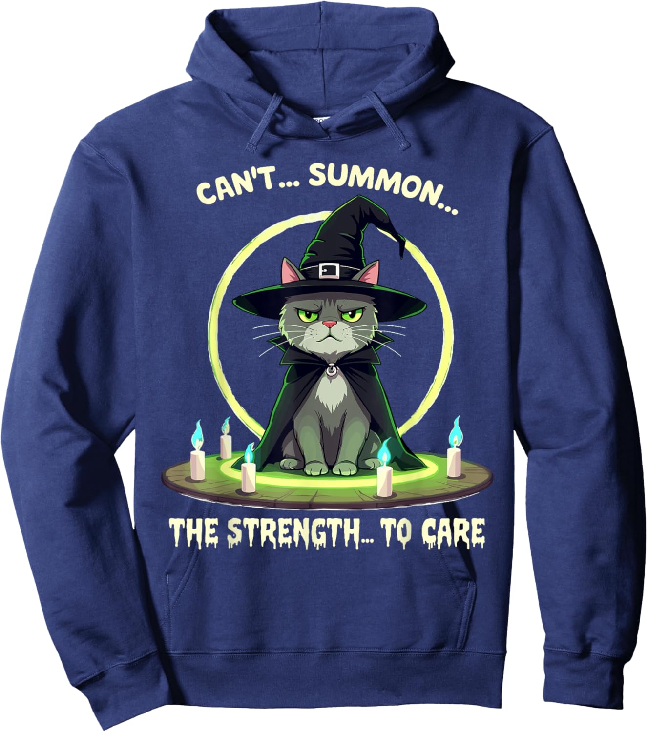 Funny Can't Summon The Strength To Care Witchy Cat Design Men Women Kids Hoodie - Hoodie | Navy