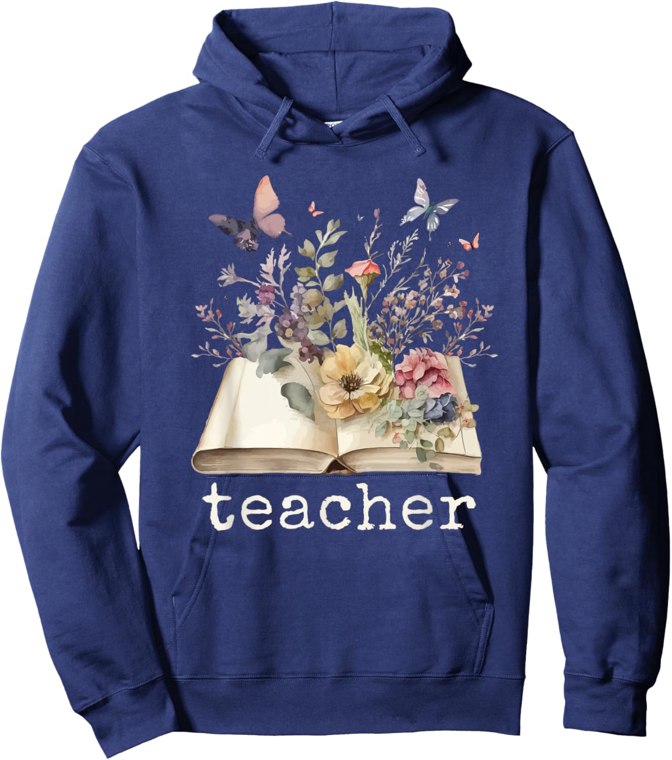 Beautiful Floral Open Book Teacher Men Women Hoodie - Hoodie | Navy