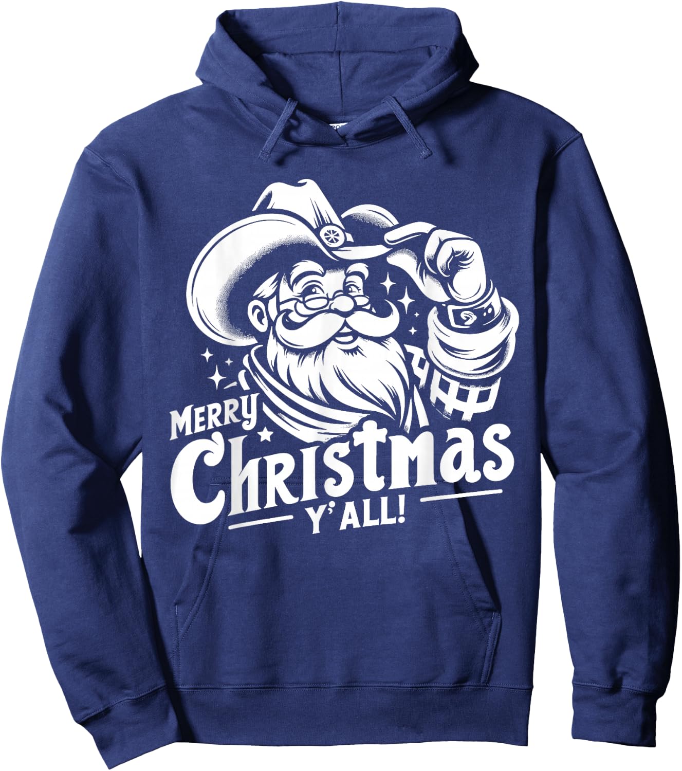 Cowboy Santa Merry Christmas Yall Western Hoodie - Hoodie | Navy