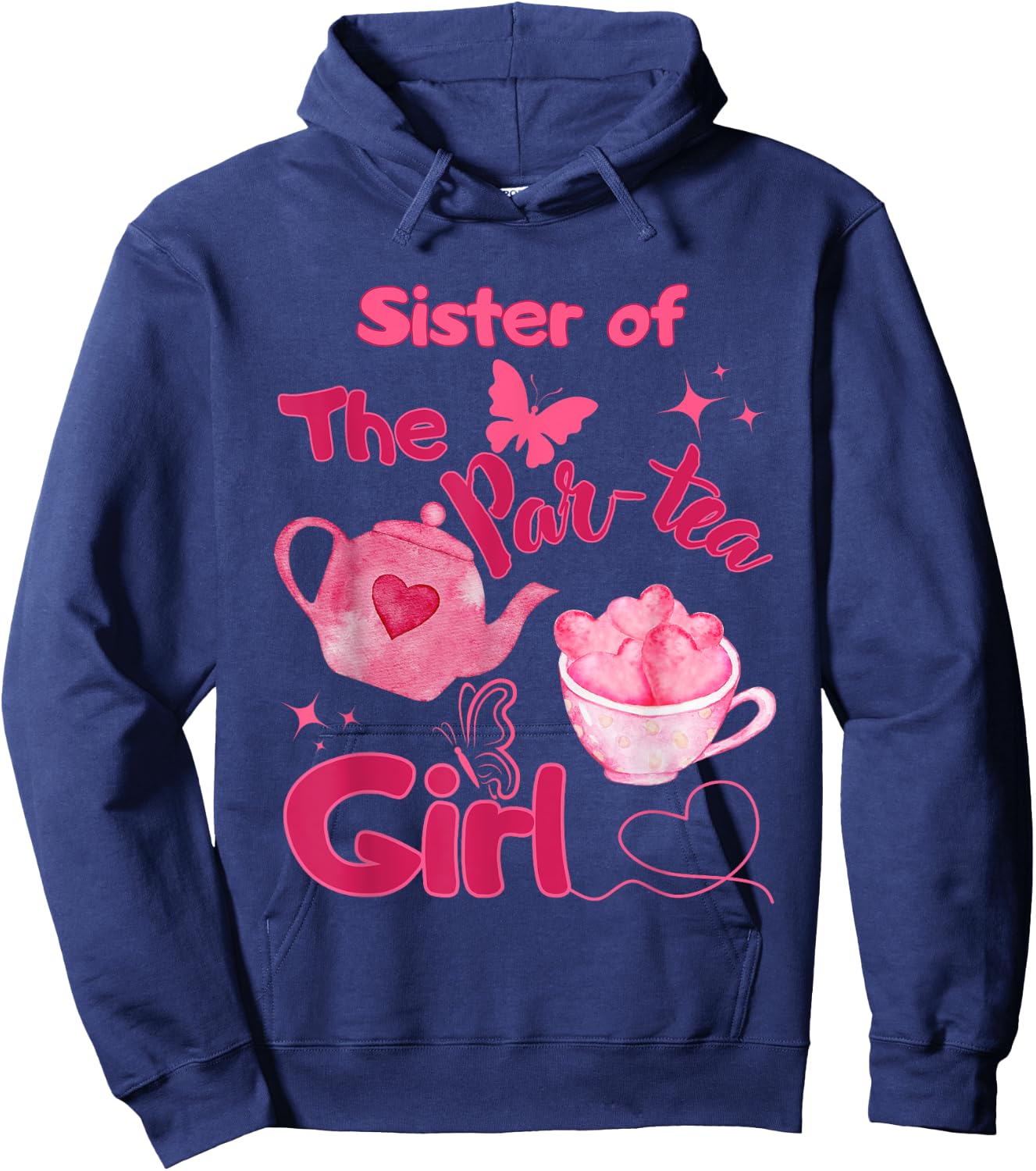 Sister of Par-tea Girl 2nd Birthday Tea for Two Bday Party Hoodie - Hoodie | Navy