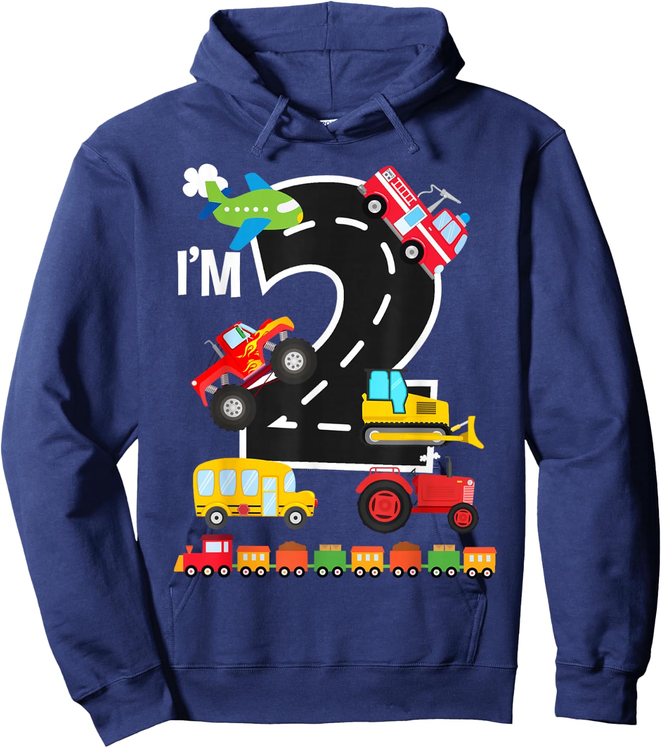 I'm 2 2nd Birthday Trucks Vehicles Transportation Train Hoodie - Hoodie | Navy