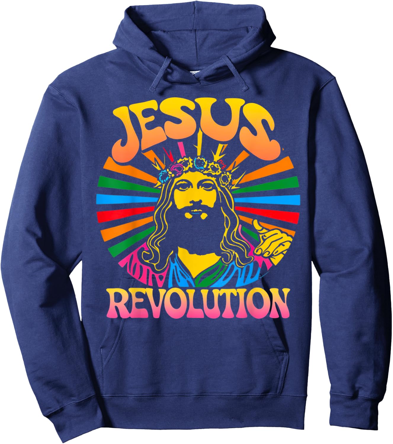 Jesus Revolution Christian Faith Retro Groovy Hippie Flower Hoodie - Hoodie | Navy