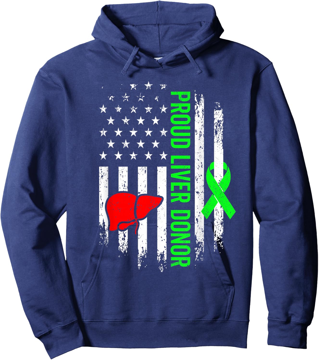 Liver Donor Survivor Warrior Organ Donation American Flag Hoodie - Hoodie | Navy