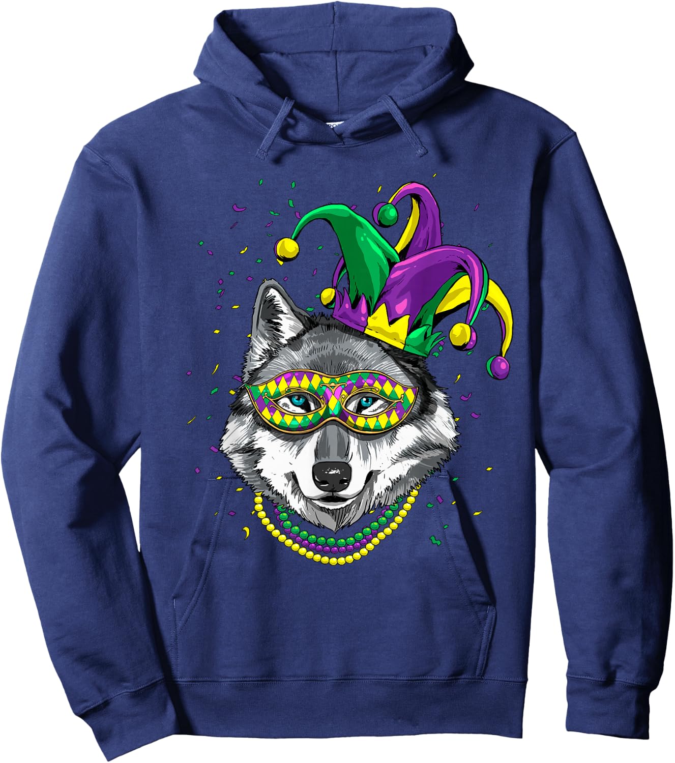 Wolf Animal Lover Cute Mardi Gras Carnival Jester Hoodie - Hoodie | Navy