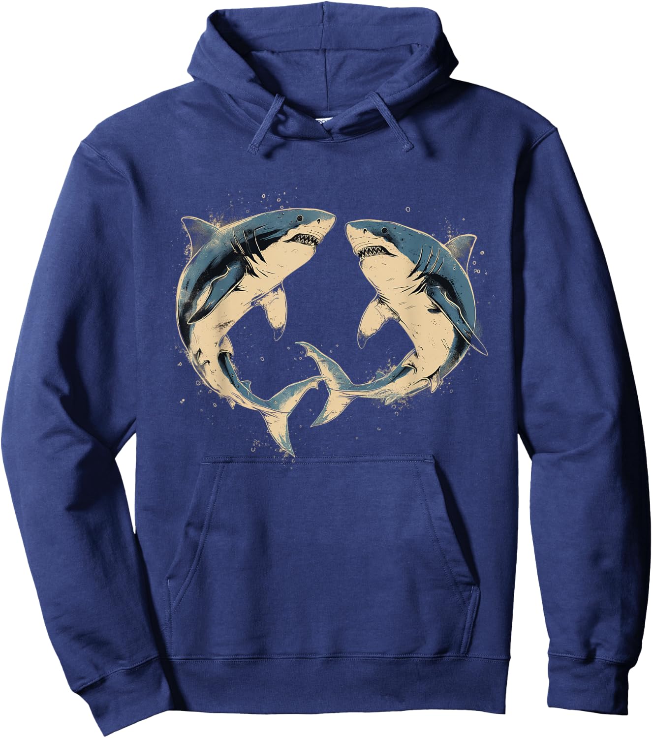 Vintage Shark Silhouette Hammerhead Shark Tiger Shark Heart Hoodie - Hoodie | Navy
