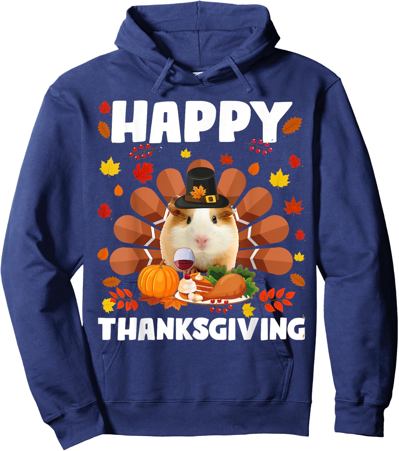Happy Thanksgiving Funny Guinea Pig Turkey Autumn Guinea Pig Hoodie - Hoodie | Navy
