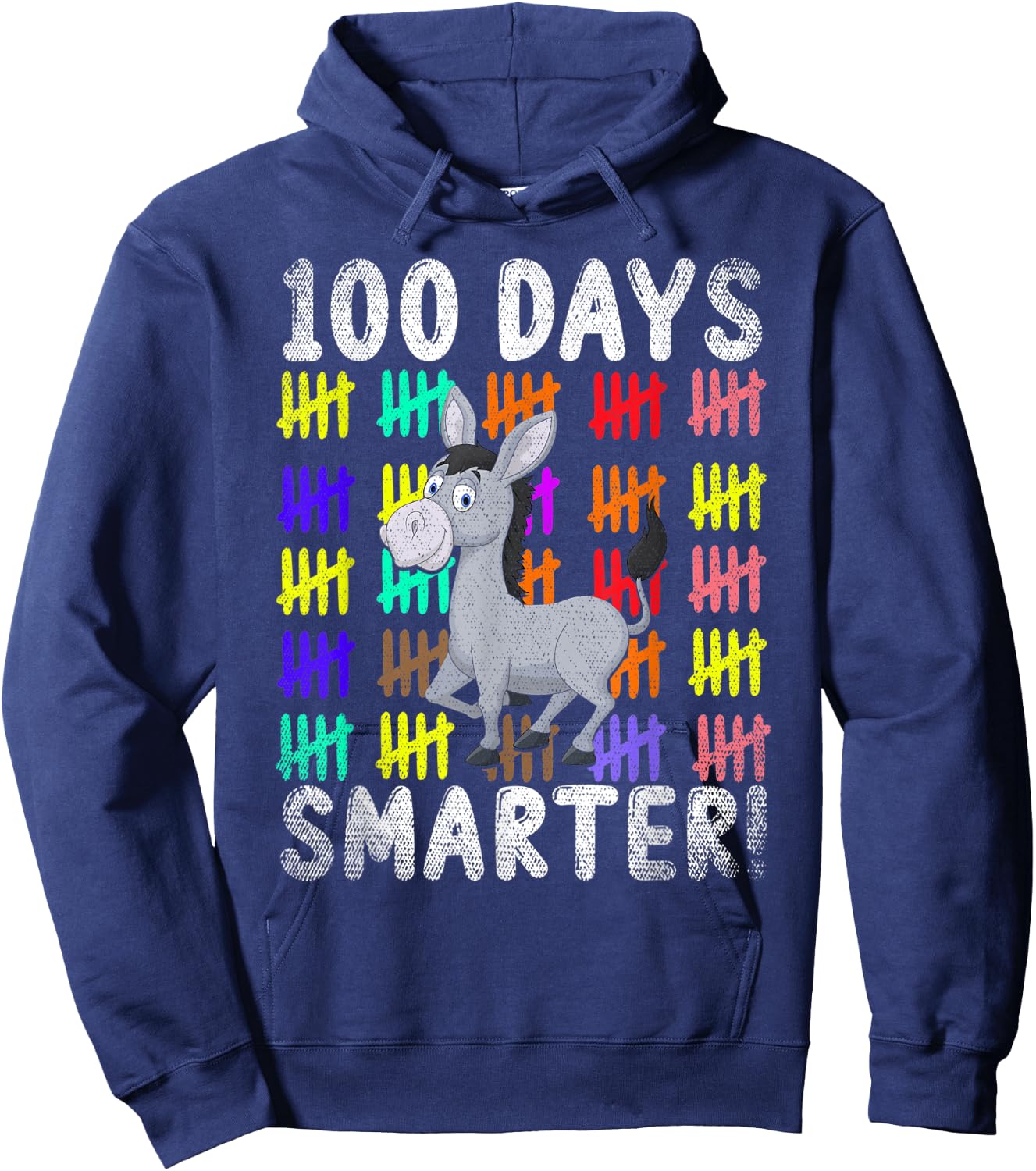 100 Days Smarter Cute Animal Donkey 100 Days Of School Hoodie - Hoodie | Navy