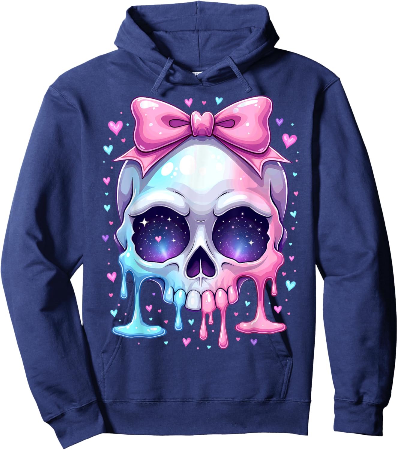 Kawaii Pastel Goth Creepy Bowtie Girl Skull Halloween Hoodie - Hoodie | Navy