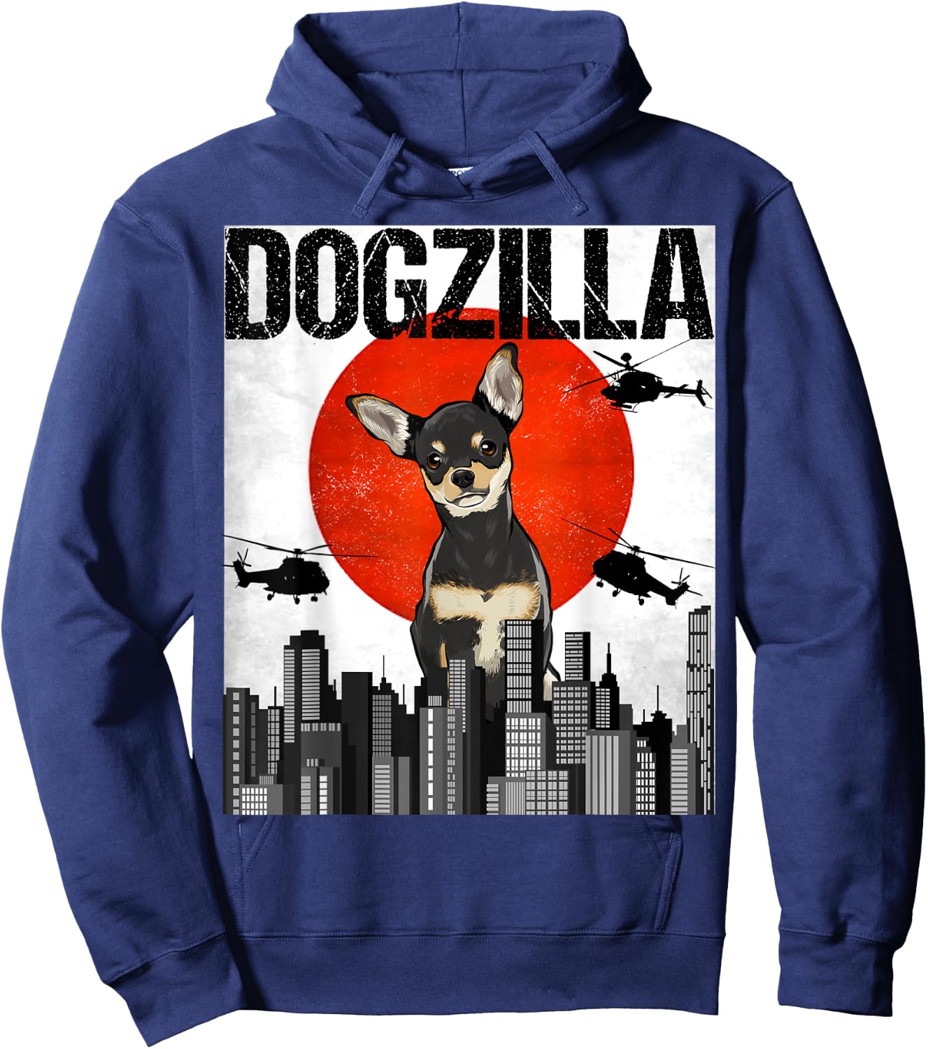 Funny Vintage Japanese Dogzilla Black Chihuahua Hoodie - Hoodie | Navy