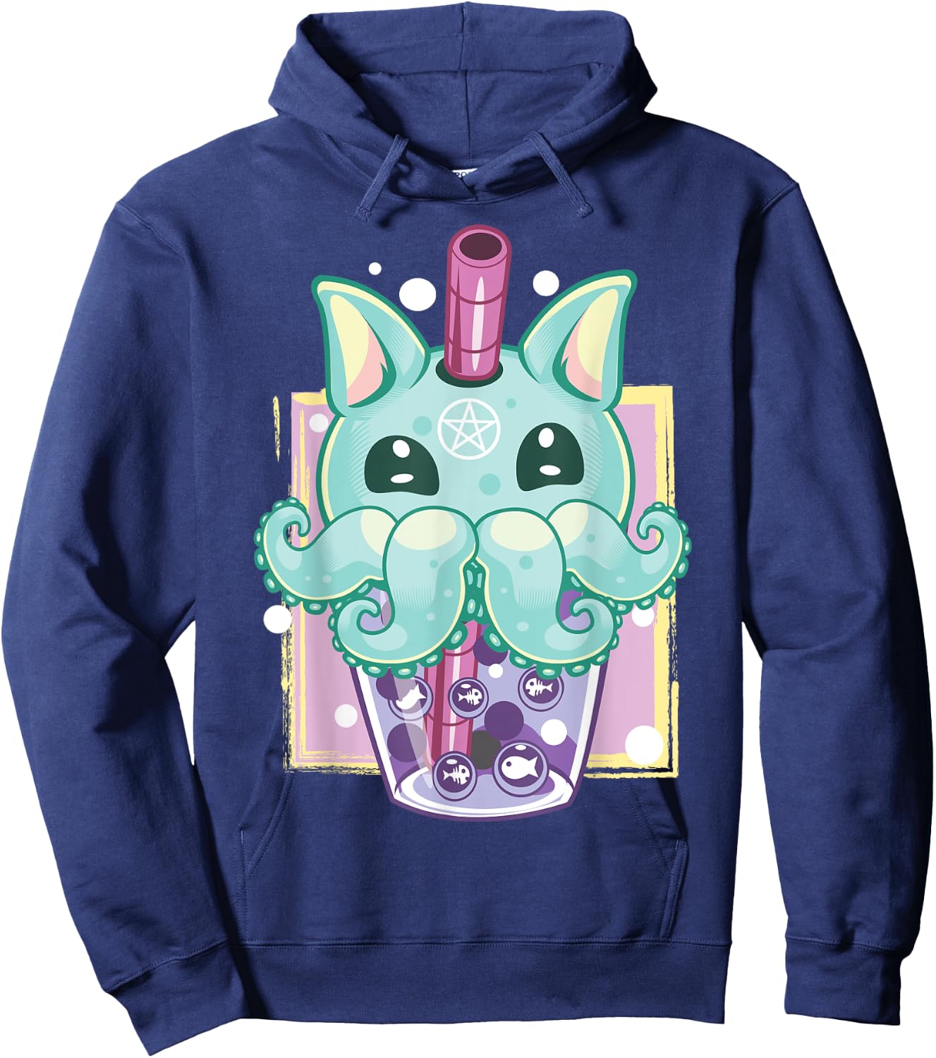 Kawaii Pastel Goth Creepy Creature Boba Bubble Tea Vaporwave Hoodie - Hoodie | Navy