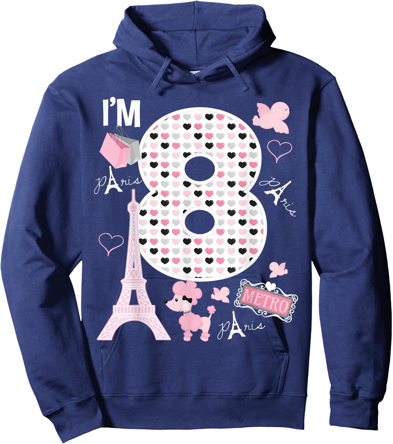 Paris 8th Birthday Girl Paris 8 Year Old Matching Family Hoodie - Hoodie | Navy