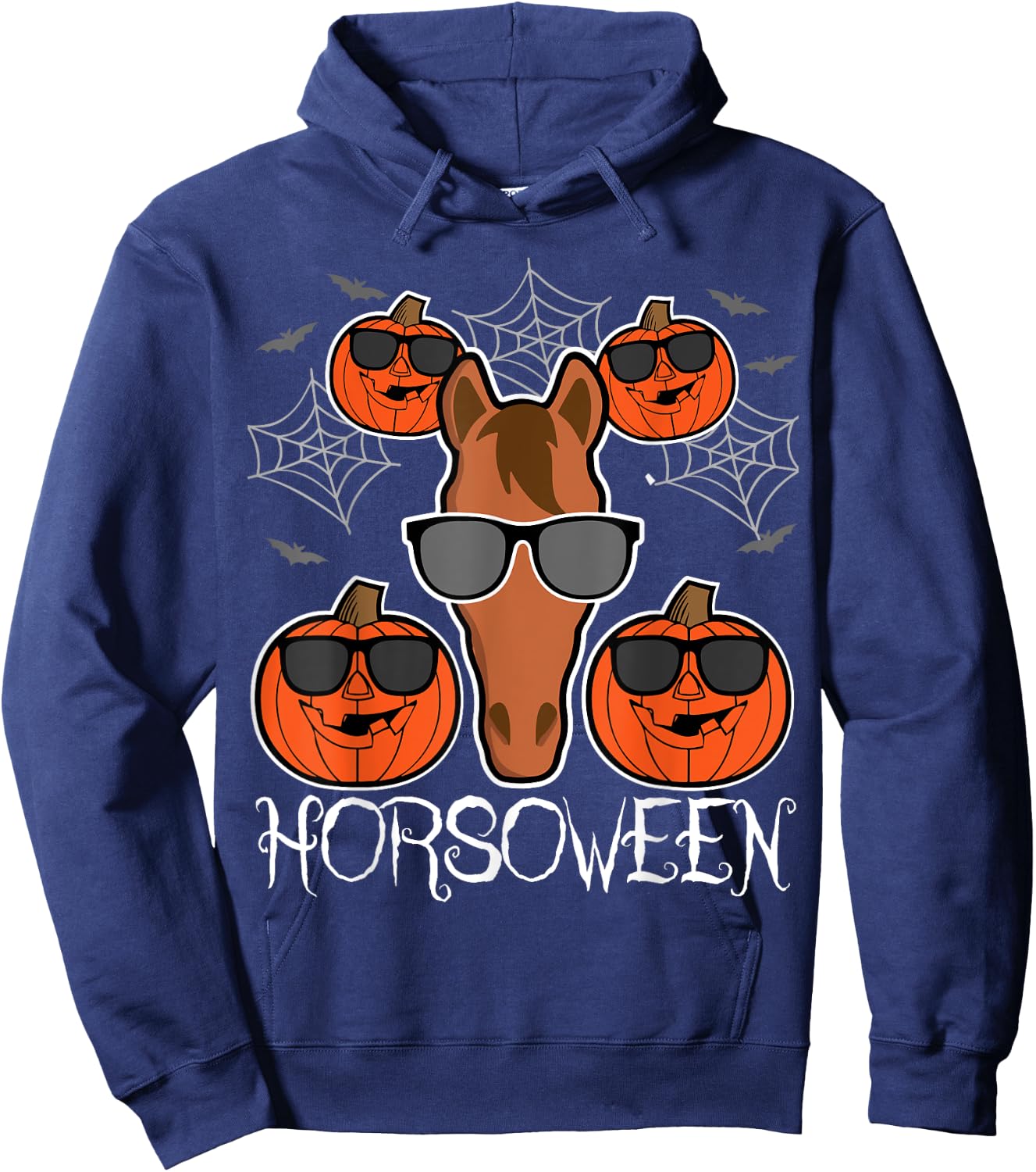 Horsoween - Pumpkin Pony with Glasses Horse Halloween Hoodie - Hoodie | Navy