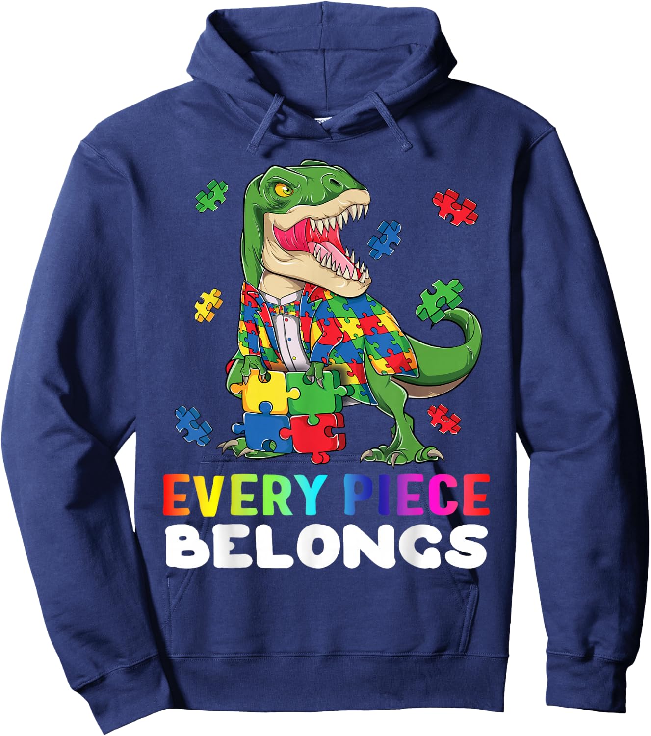 T rex Dinosaur Puzzle Piece Autism Awareness Boys Kids Gift Hoodie - Hoodie | Navy