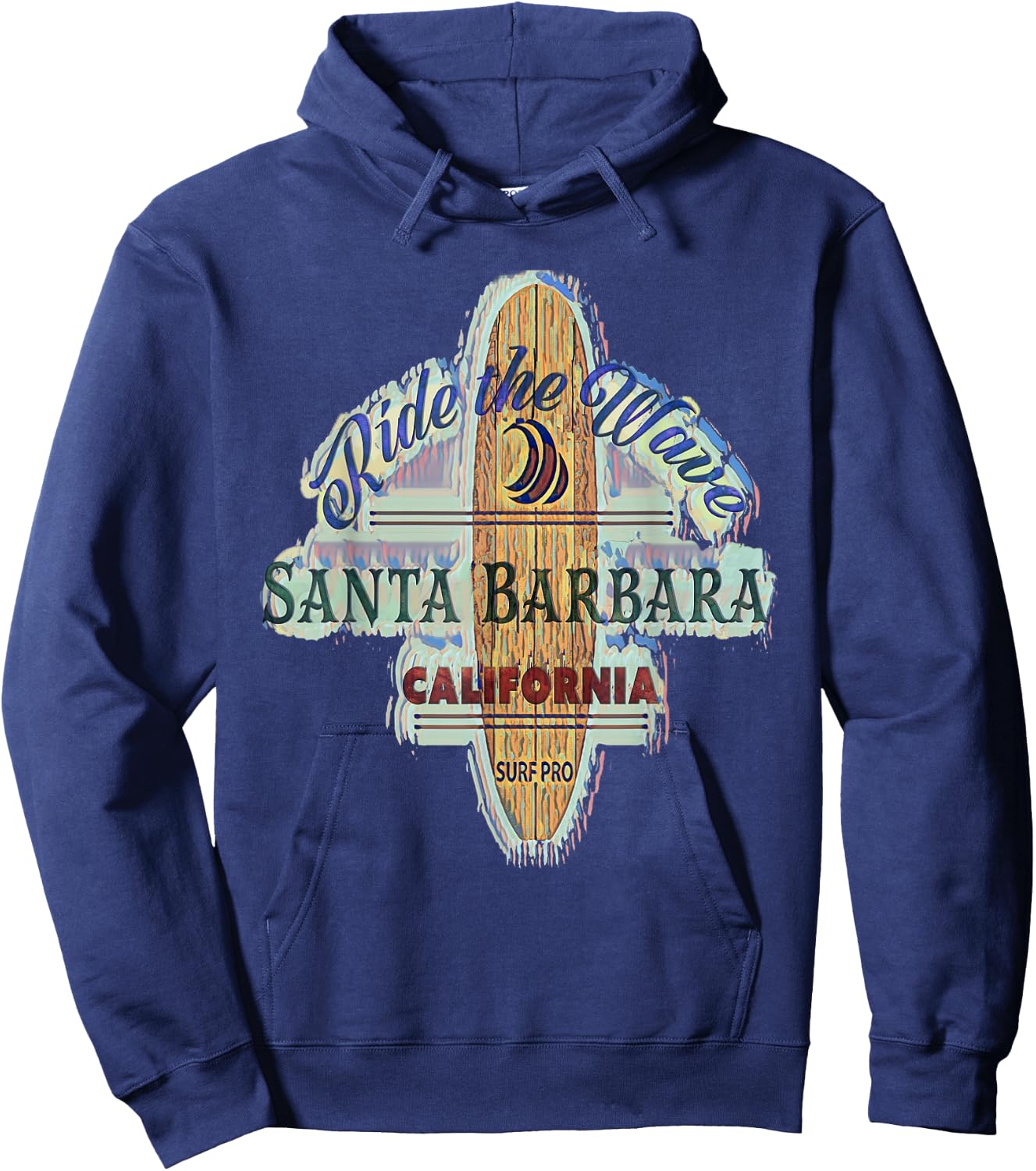 Santa Barbara Surfing Distressed Vintage Retro Surfboard Hoodie - Hoodie | Navy