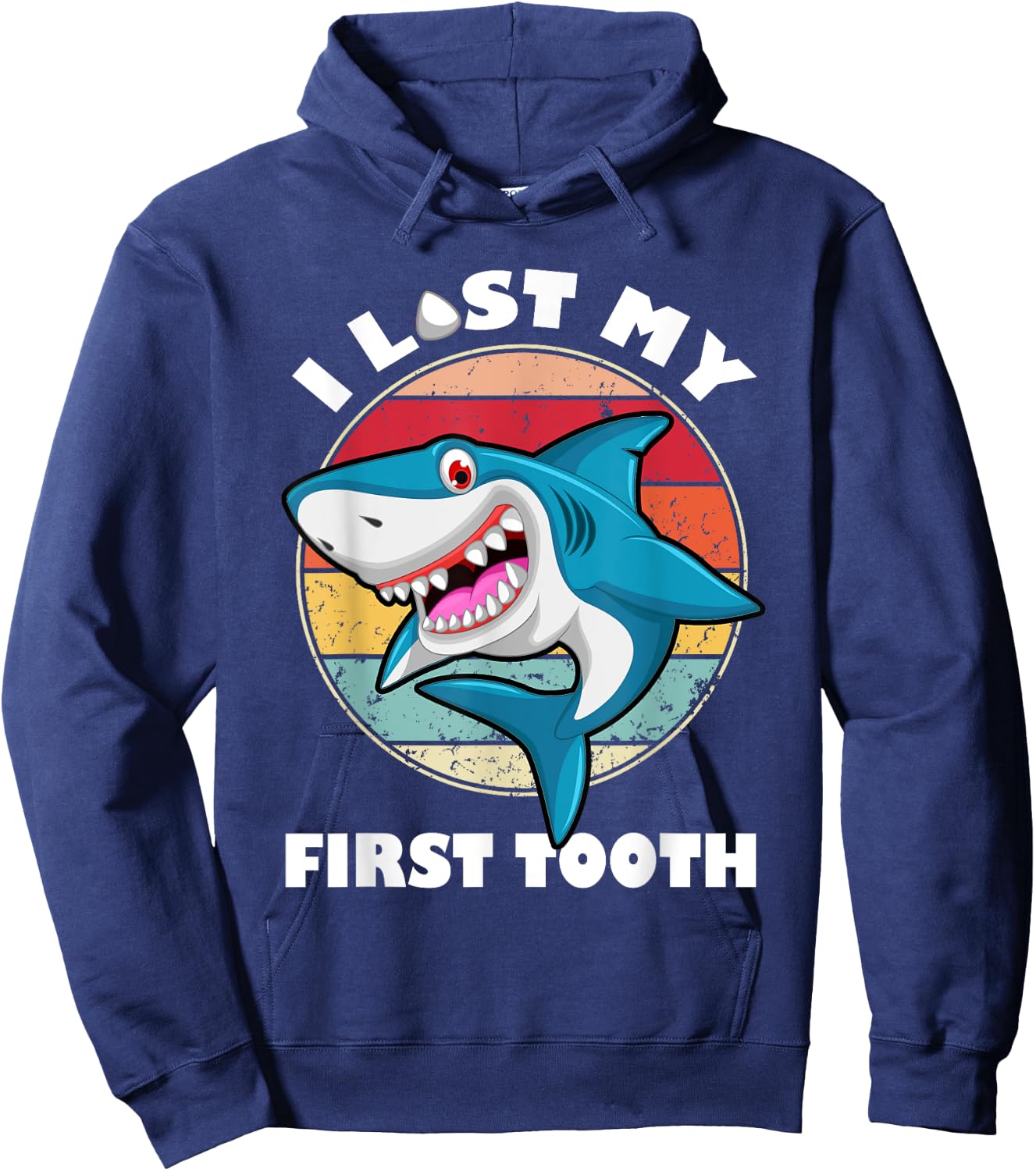 Funny Tooth Vintage Shark I Lost My First Tooth Kids Hoodie - Hoodie | Navy