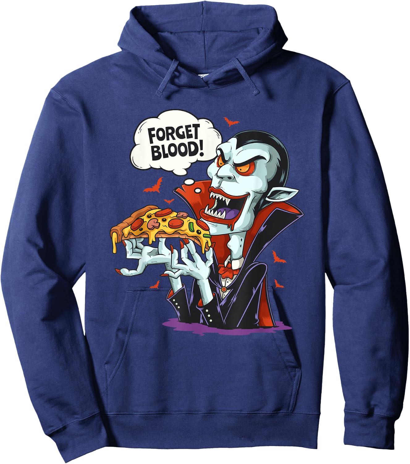 Funny Vampire Eating Pizza Halloween Lounger Costume Hoodie - Hoodie | Navy