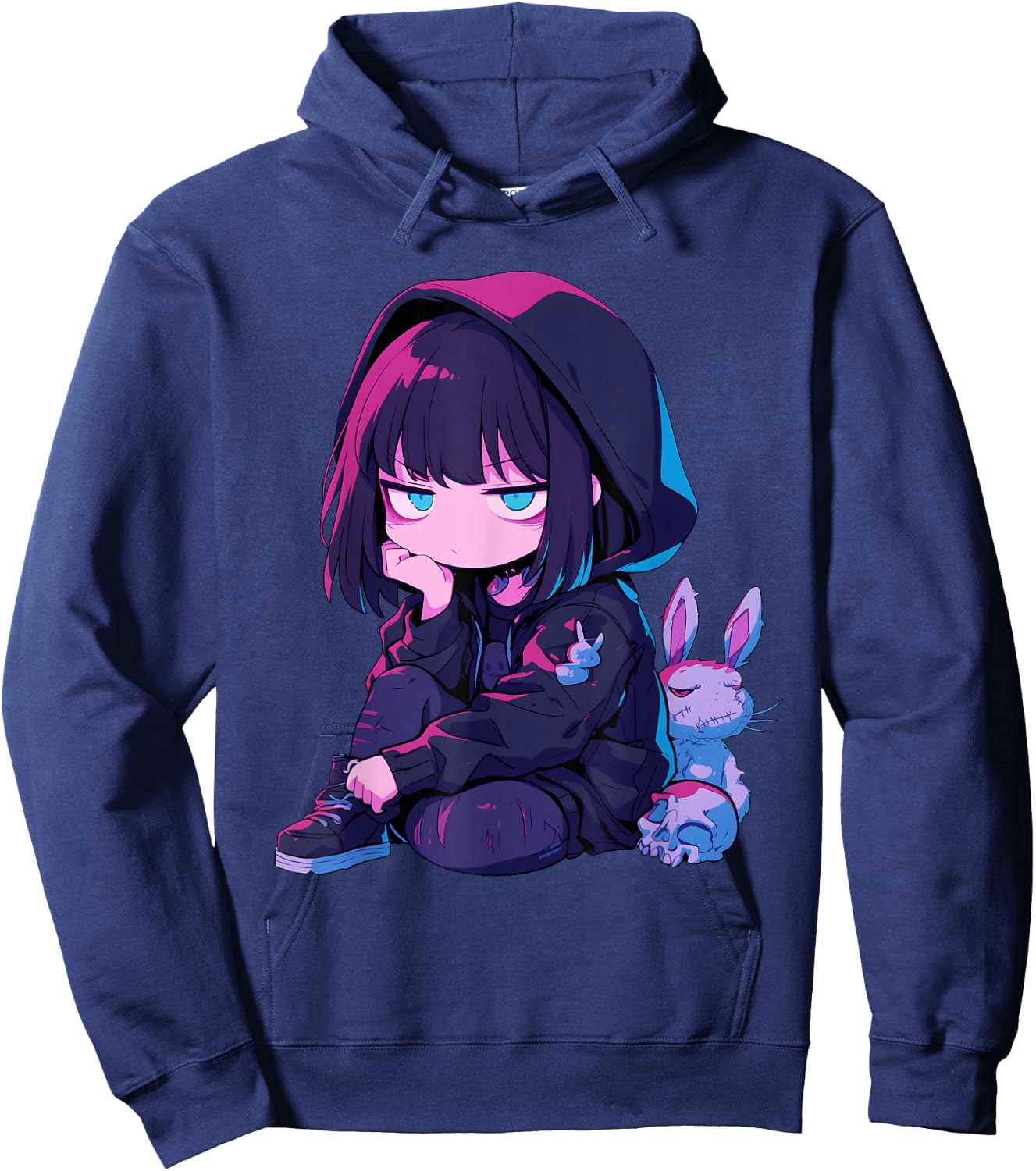 E-Girl Cute Anime Girl Goth Bunny Grunge Edgy Outfit Hoodie - Hoodie | Navy