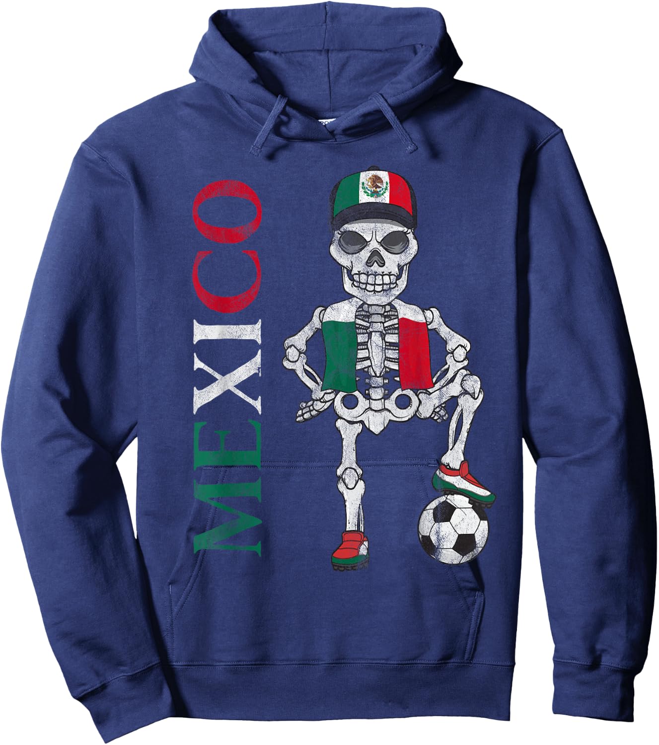 Mexico Soccer Skeleton Fan Flag Team Hoodie - Hoodie | Navy