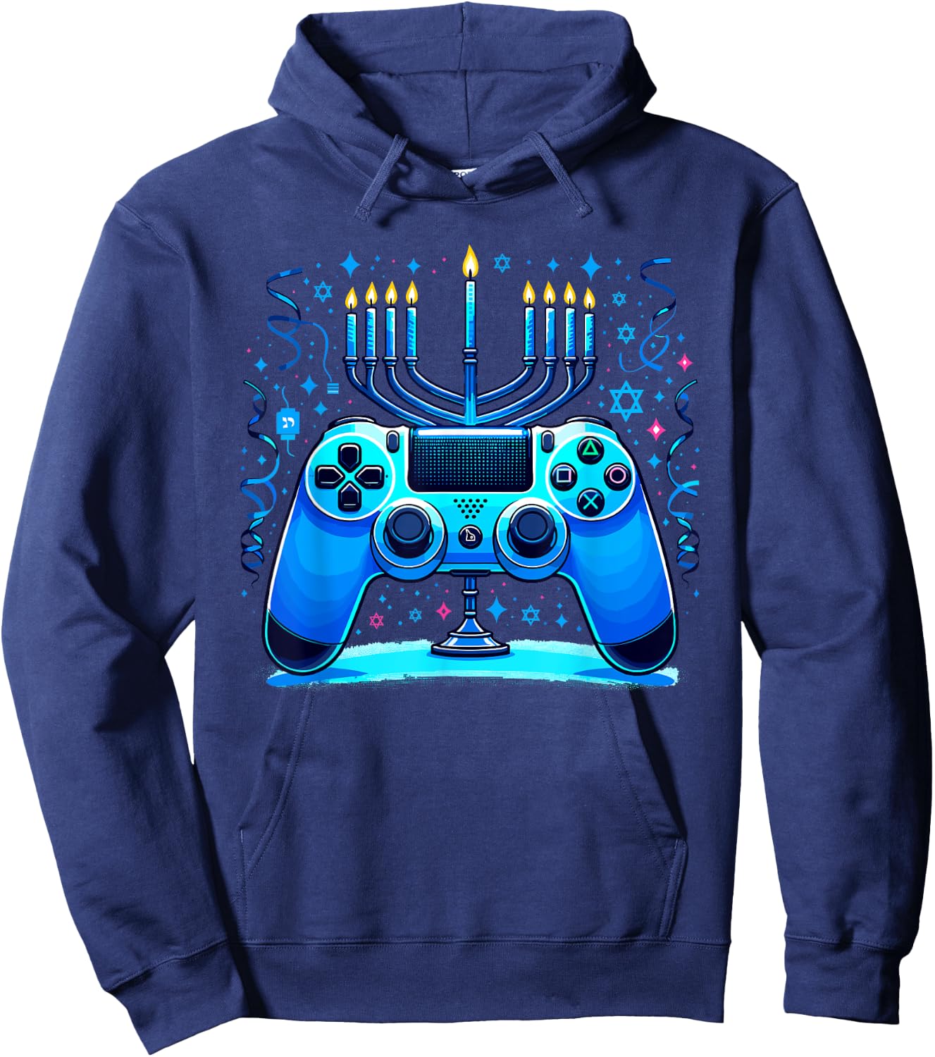 Jewish Video Game Console Gamer Hanukkah Chanukah Menorah Hoodie - Hoodie | Navy