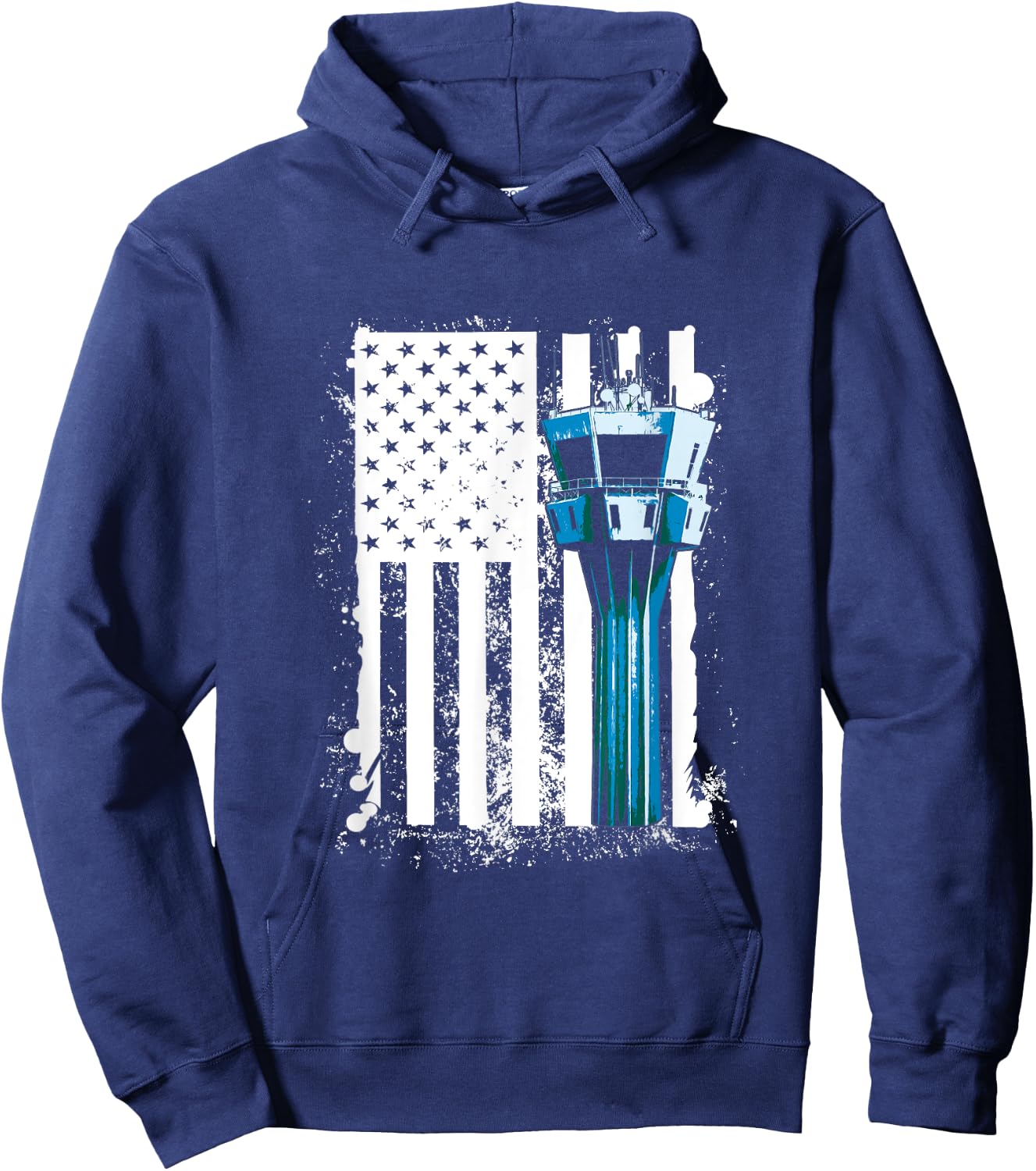 Air Traffic Controller US Flag ATC Flight Control Hoodie - Hoodie | Navy