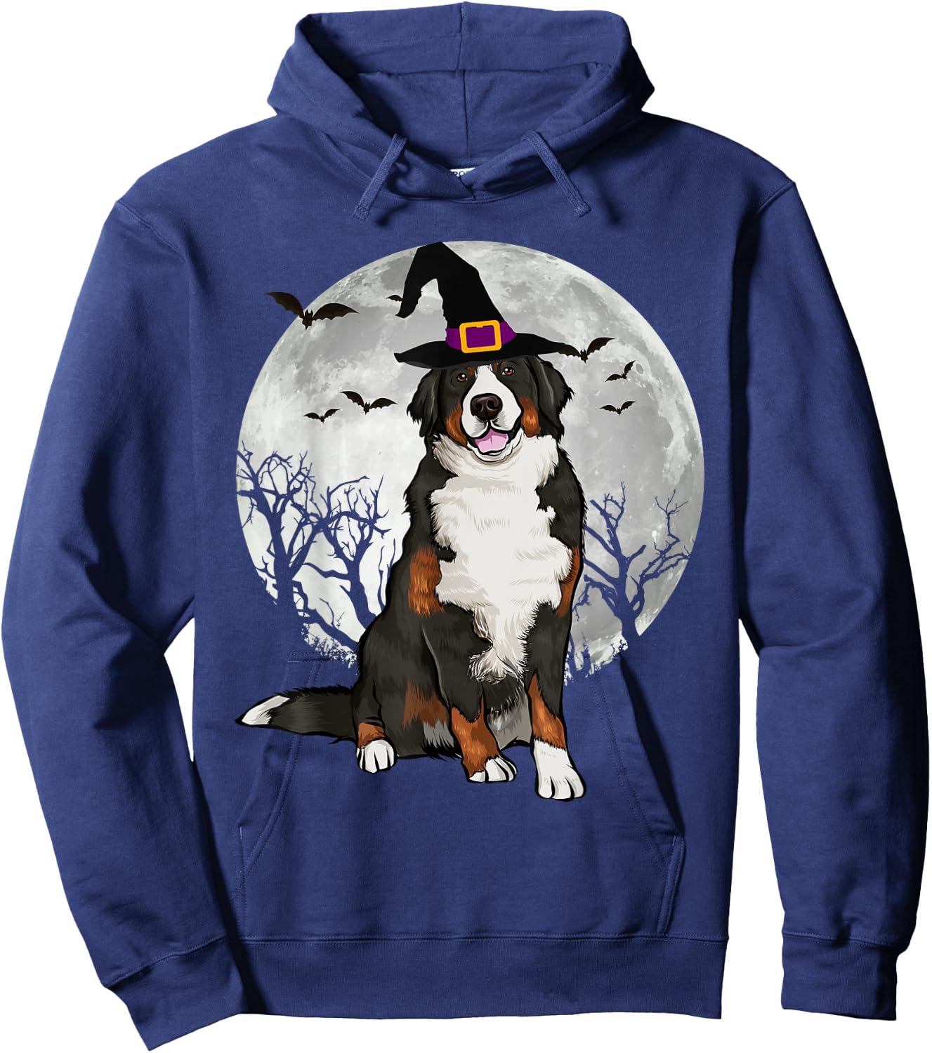 Scary Bernese Mountain Dog Witch Hat Halloween Women Hoodie - Hoodie | Navy
