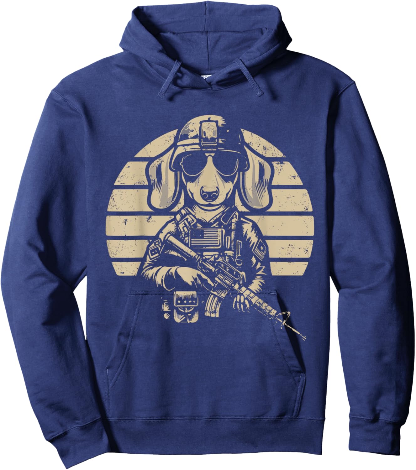 Dachshund Sunglasses Costume Owner Proud Soldier Veteran Hoodie - Hoodie | Navy