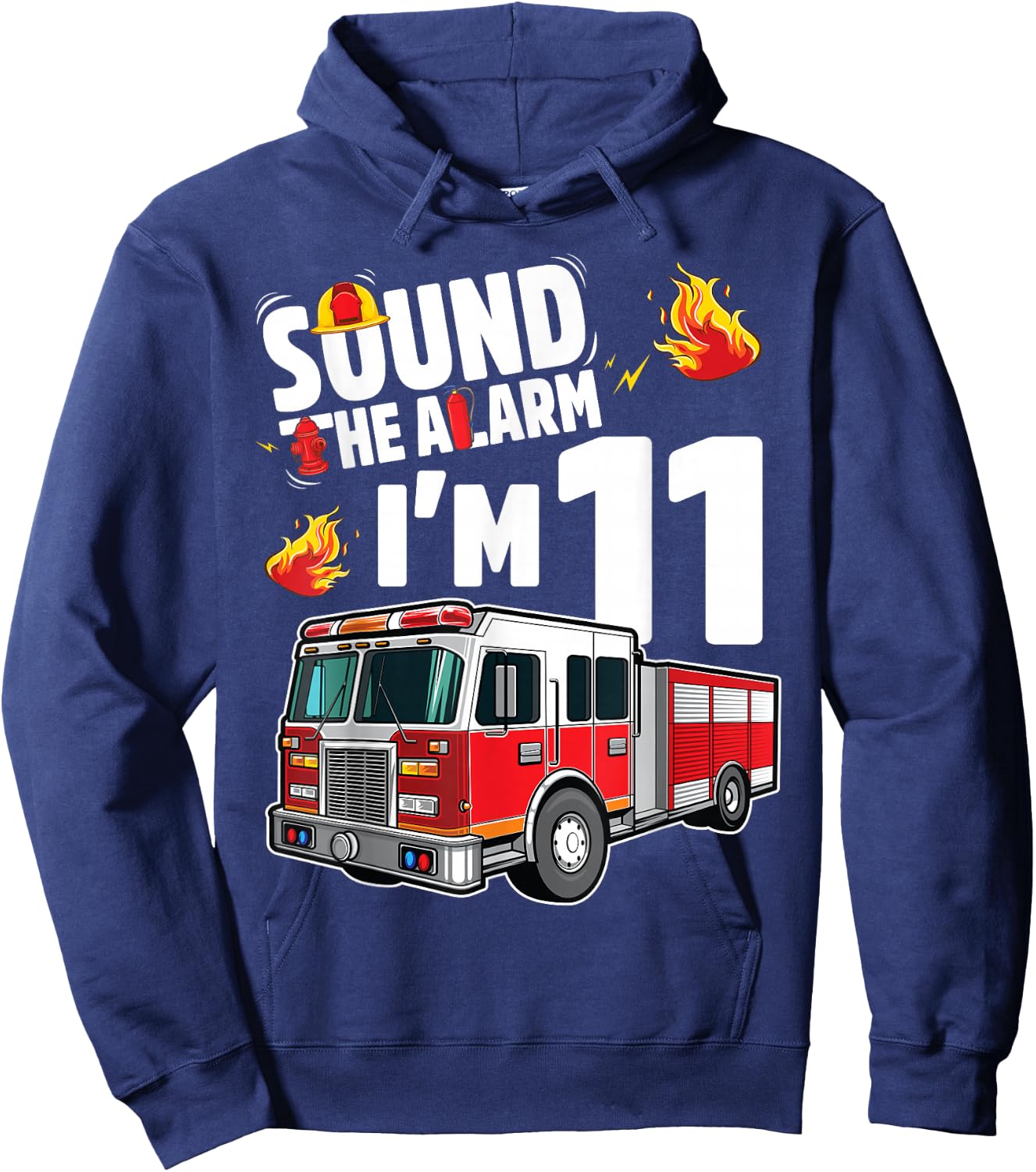 Fire Truck 11th Birthday Boy Firefighter 11 Year Old Hoodie - Hoodie | Navy