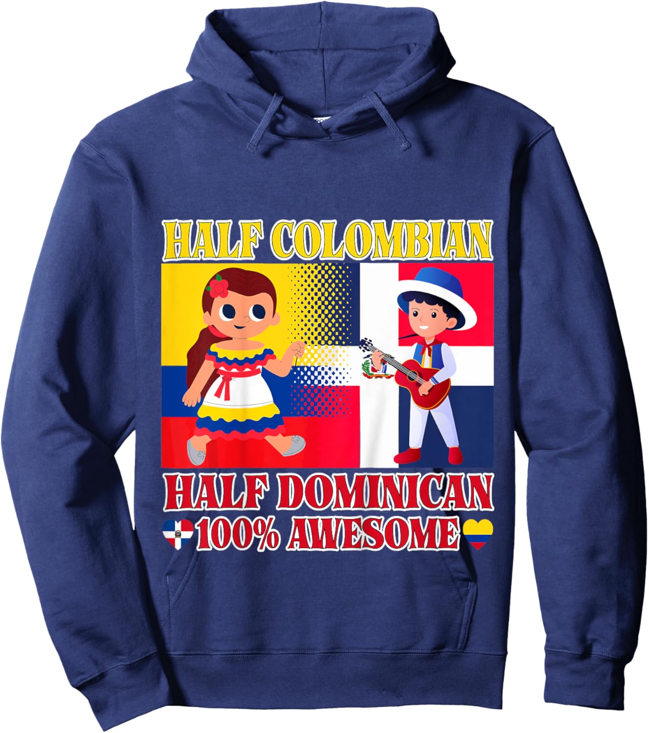 Half Colombian Half Dominican Republic Flag Toddler Girl Boy Hoodie - Hoodie | Navy