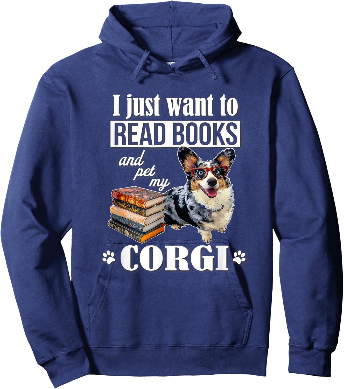 Funny Read Books Cardigan Blue Merle Corgi Lover Hoodie - Hoodie | Navy
