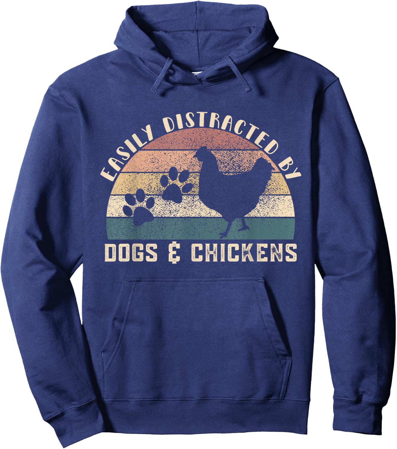 Easily Distracted By Dogs Chickens Retro Funny Chicken Dog Hoodie - Hoodie | Navy