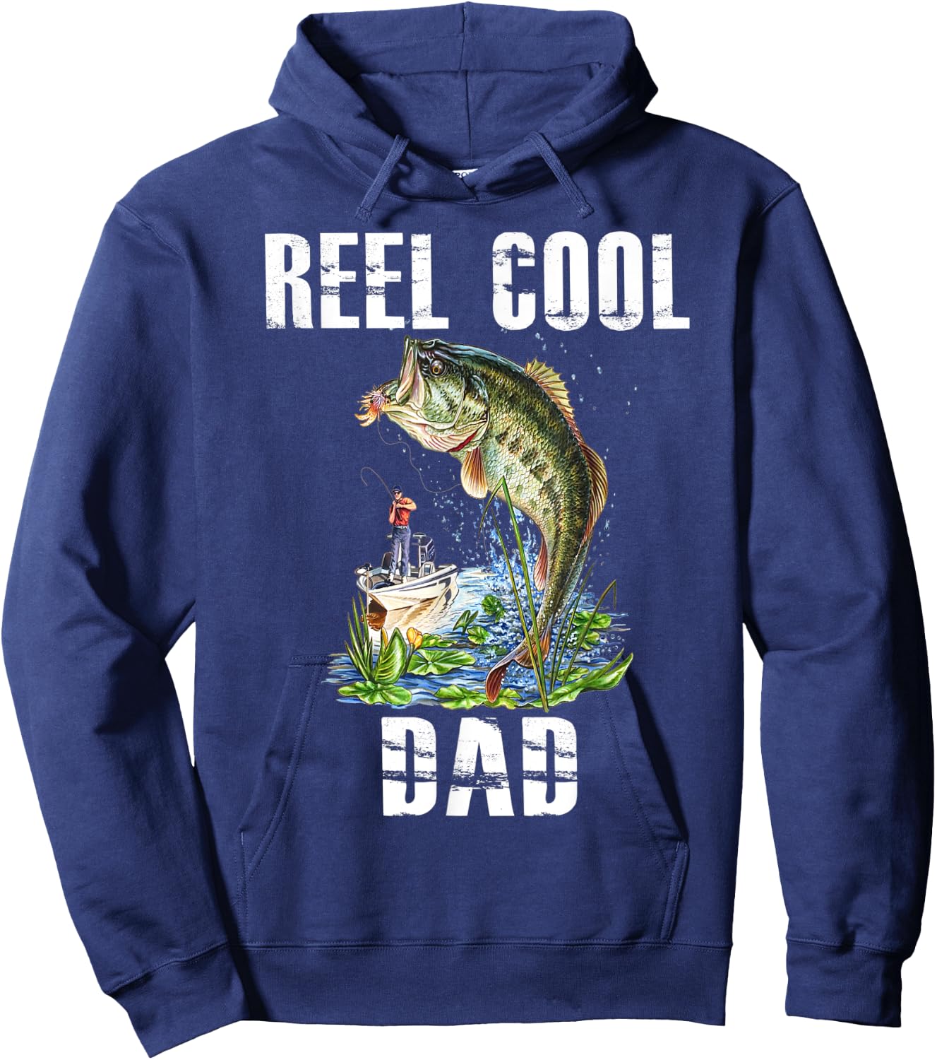 Reel Cool Dad Fishing Fisherman Bass Fish Fathers Day Hoodie - Hoodie | Navy