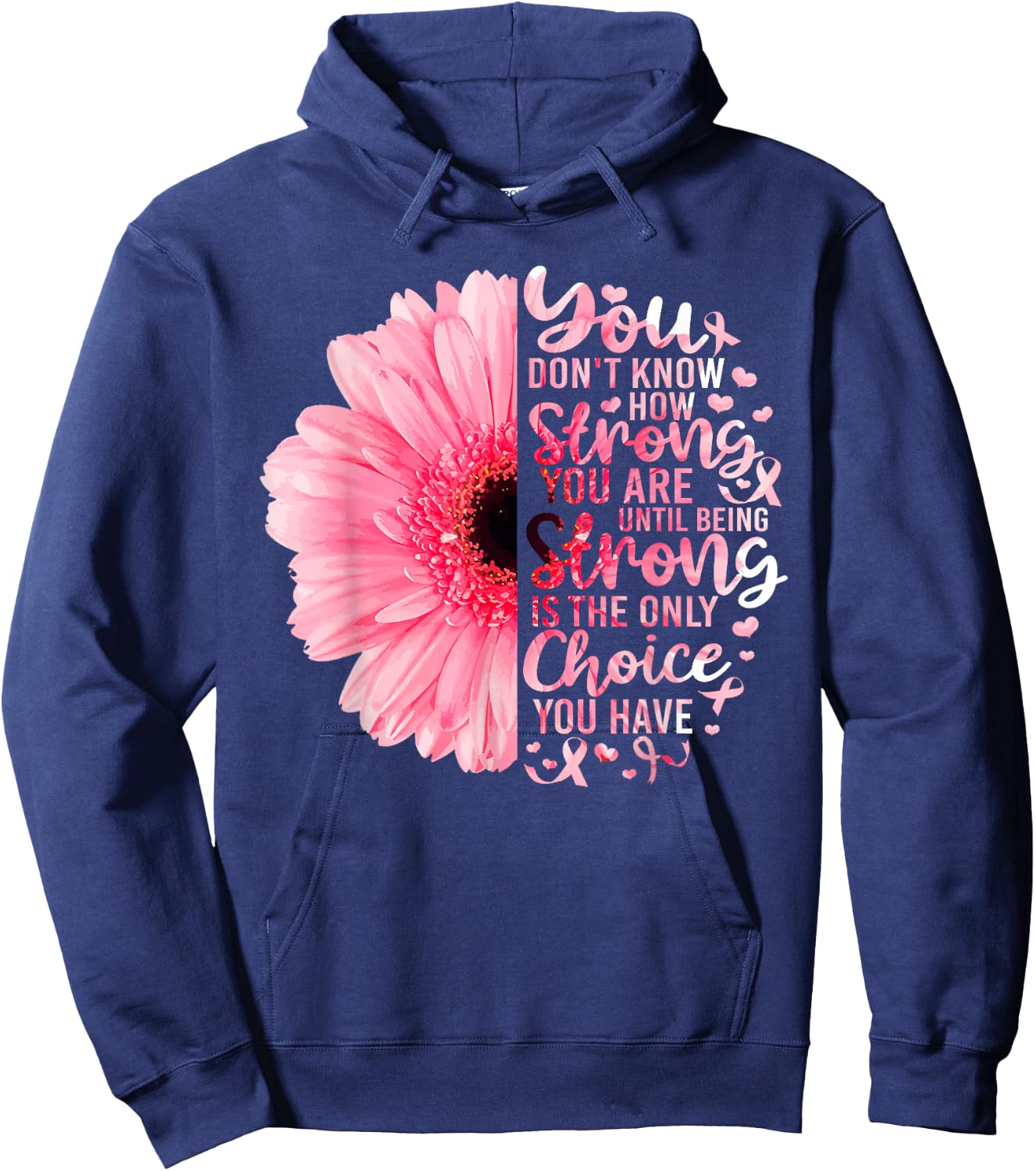 Strong We Are Pink Ribbon Sunflower Breast Cancer Awareness Hoodie - Hoodie | Navy