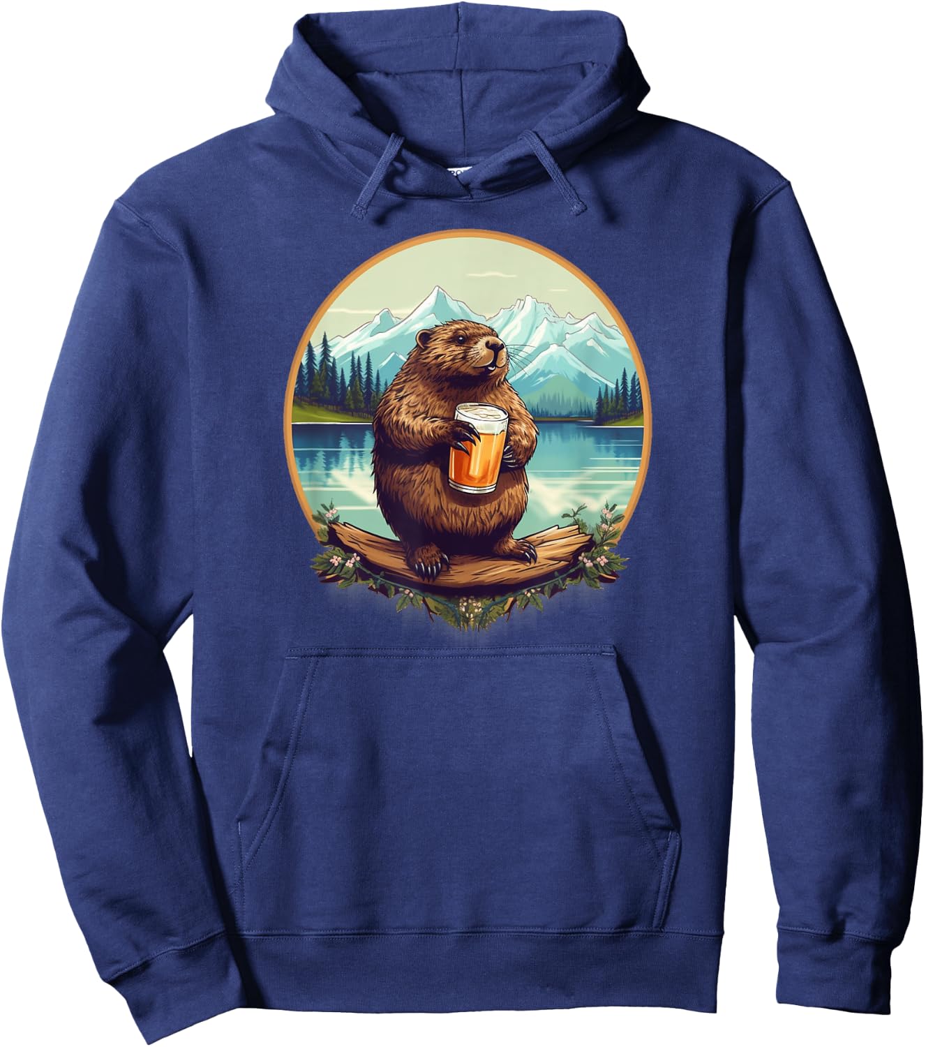 Beer Drinking Beaver in the Mountain Outdoors Hoodie - Hoodie | Navy