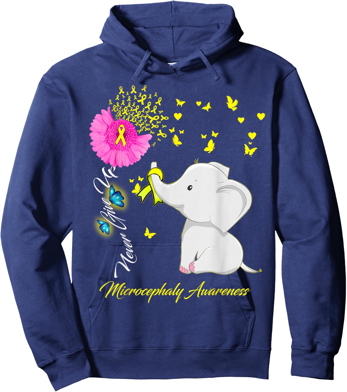 Elephant Microcephaly Awareness - Microcephaly Ribbon Gifts Hoodie - Hoodie | Navy
