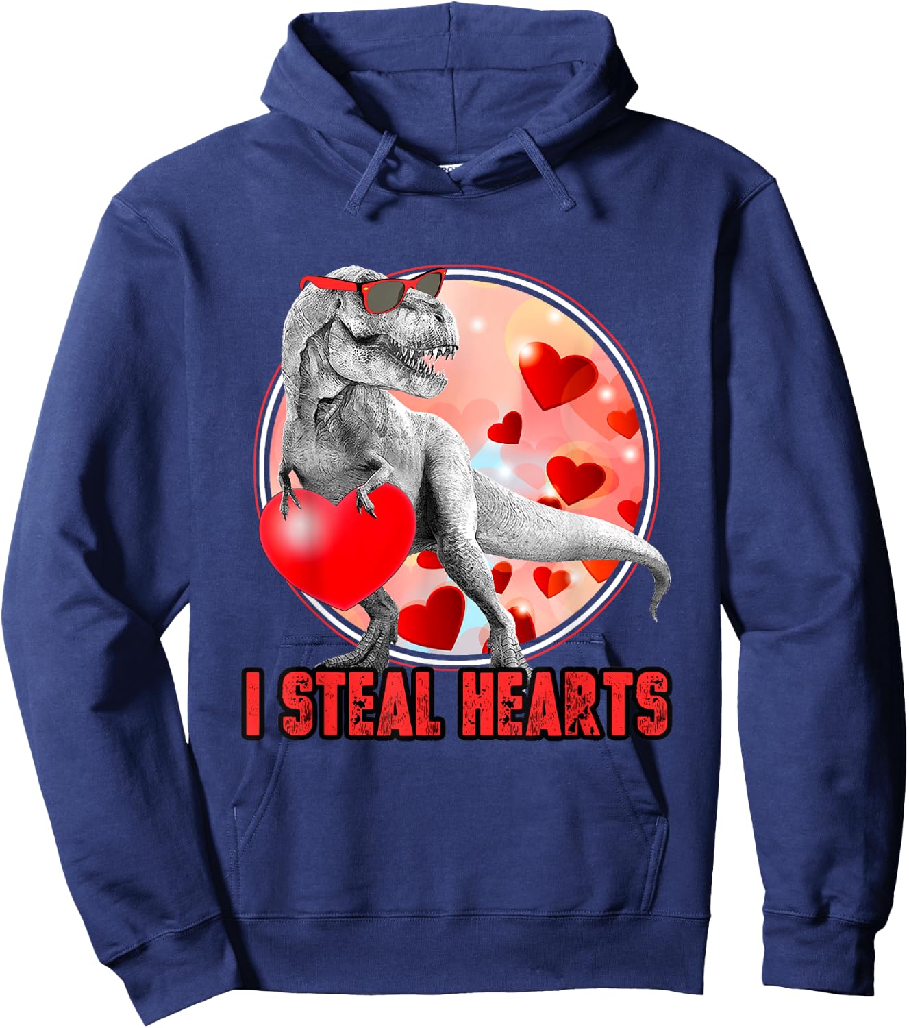 Valentines Day Dinosaur T Rex I Steal Hearts Funny Hoodie - Hoodie | Navy
