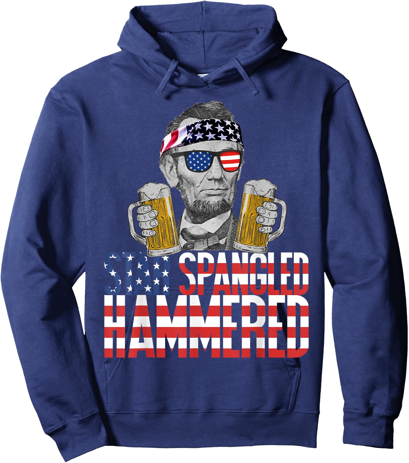 Star Spangled Hammered Abraham Lincoln Beer Lover Hoodie - Hoodie | Navy
