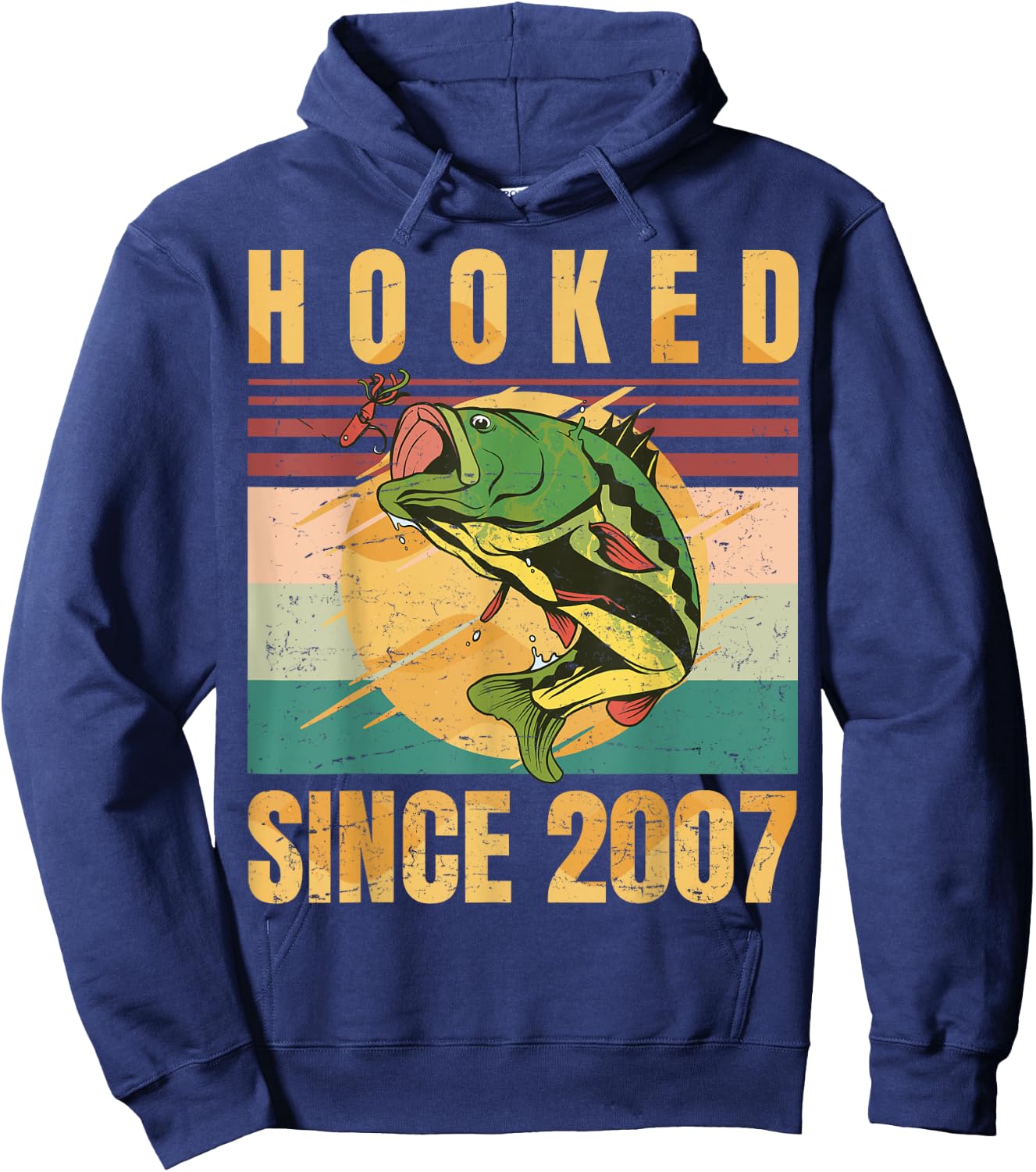 Fishing Fisherman - Hooked Since 2007 - Vintage Retro Gift Hoodie - Hoodie | Navy
