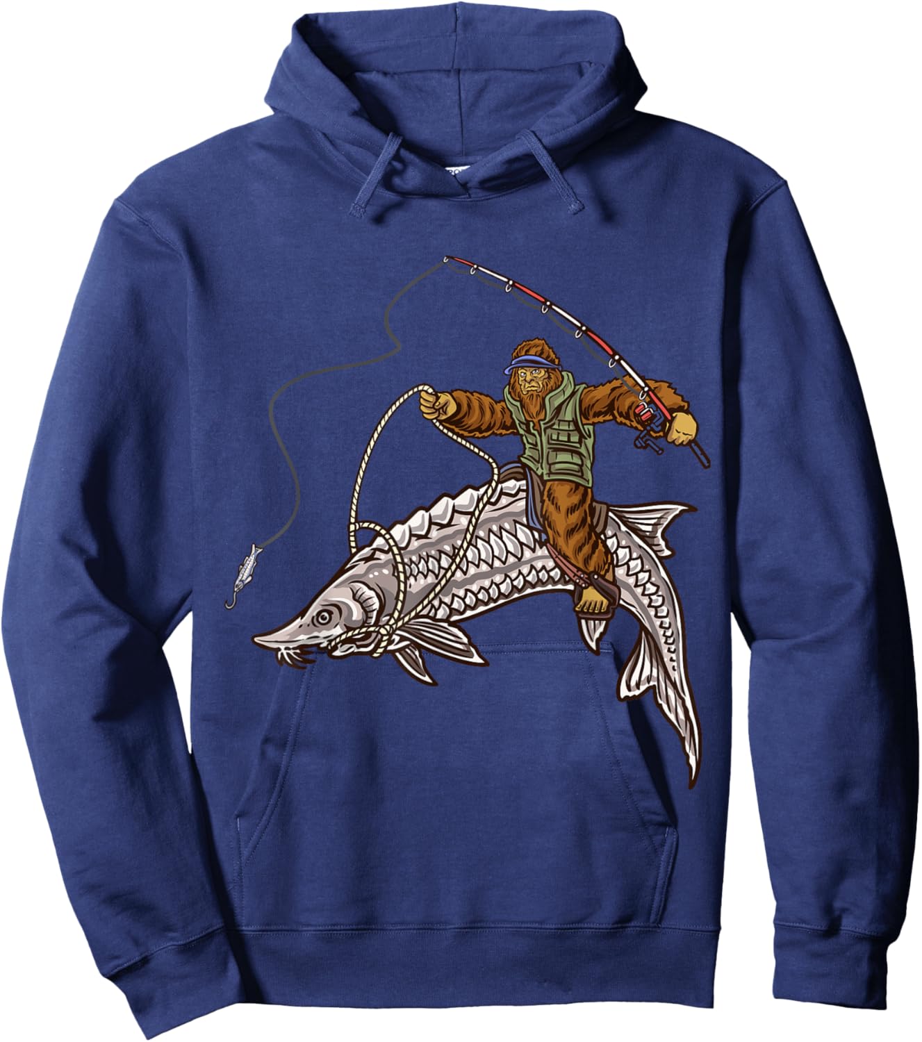 Sturgeon Fishing Bigfoot Fisherman Hoodie - Hoodie | Navy