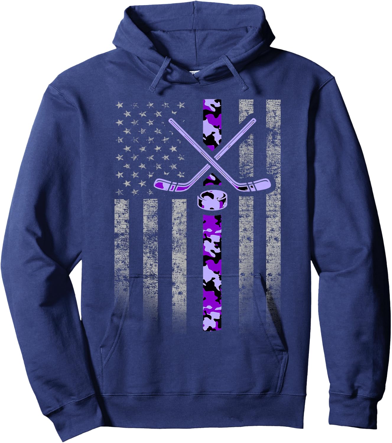 Camouflage Hockey Flag - Military Hockey Purple Camo Hoodie - Hoodie | Navy
