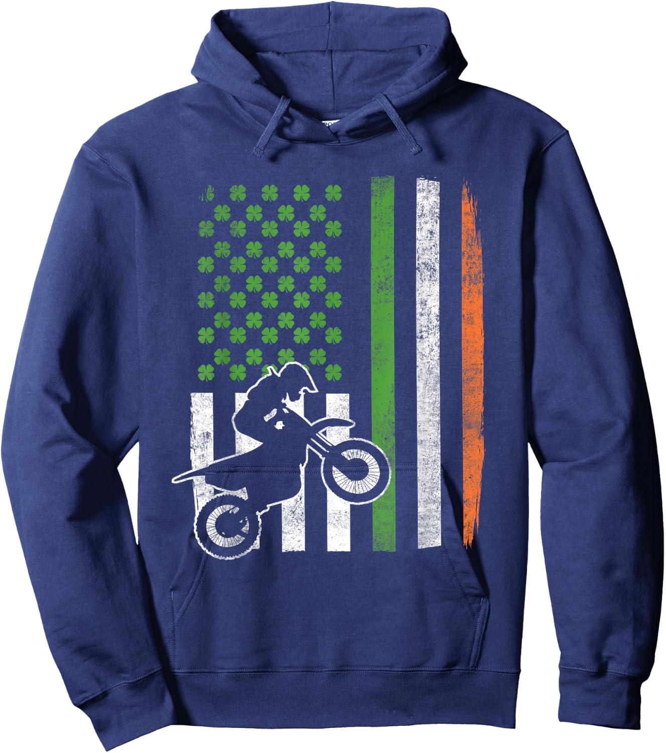 Vintage Motocross St Patricks Day Irish American Flag Gift Women Kids Men Hoodie - Hoodie | Navy