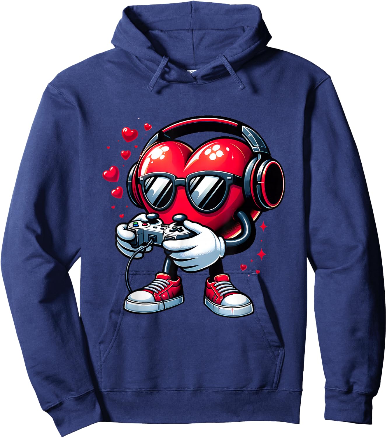 Funny Heart Gaming Valentine Video Games Gamer Cute Hearts Hoodie - Hoodie | Navy