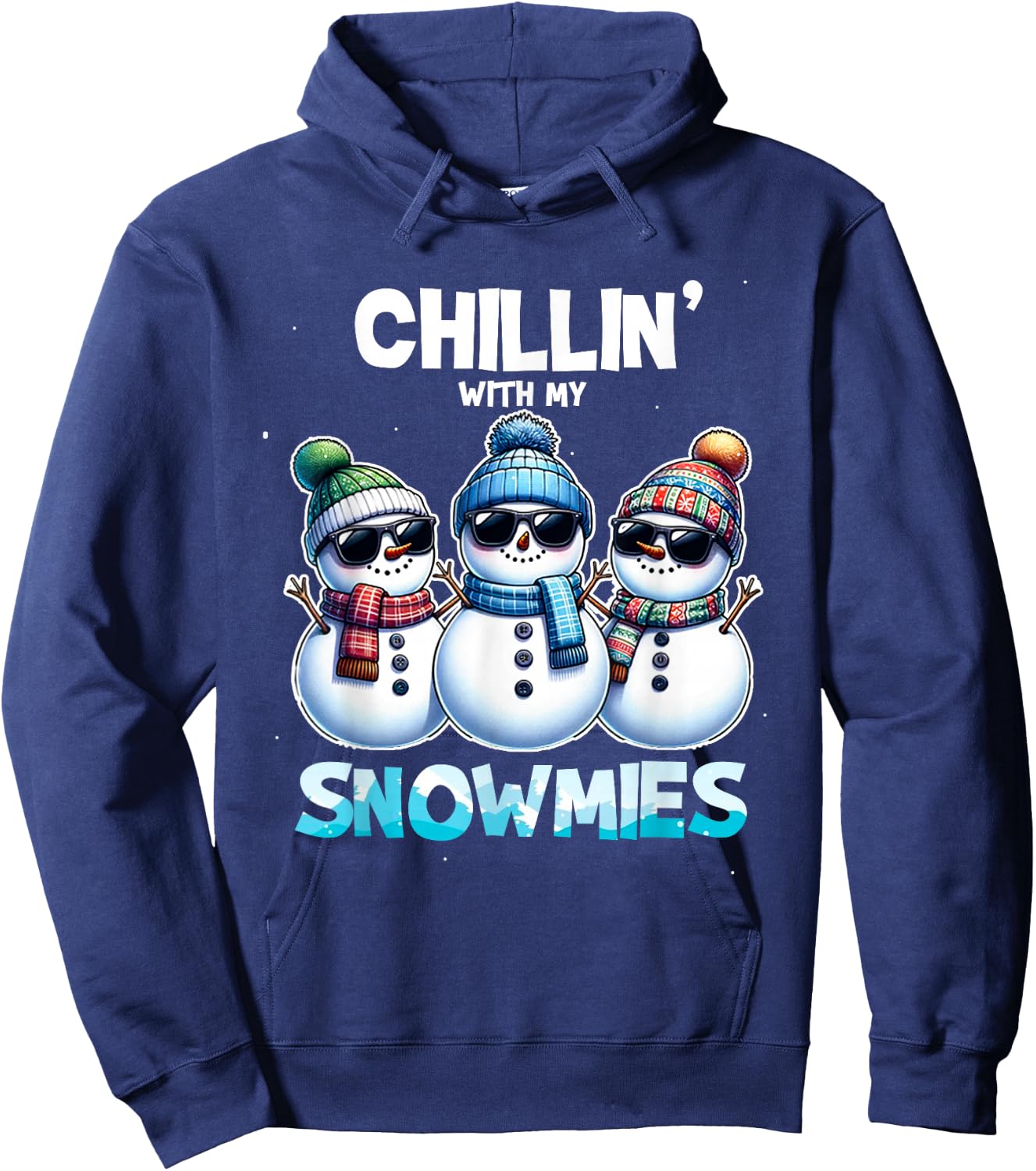 Funny Chillin with My Snowmies Christmas Snowman Kids Hoodie - Hoodie | Navy