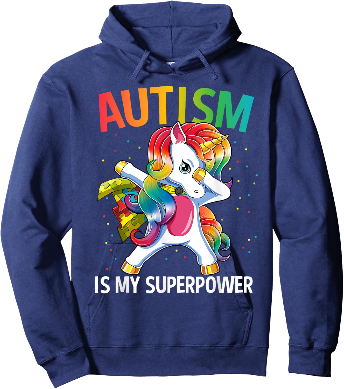 Autism Is My Superpower Dabbing Unicorn Hoodie - Hoodie | Navy